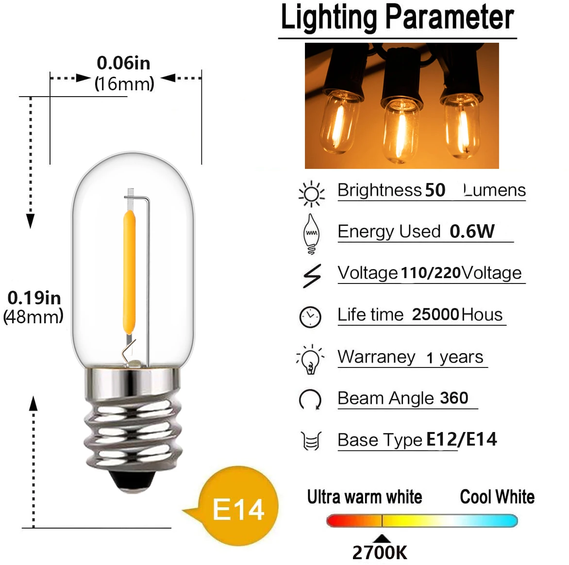 25pcs LED T16 0.6W String Repl - Outdoor Lighting Glass Replacement recension och pris